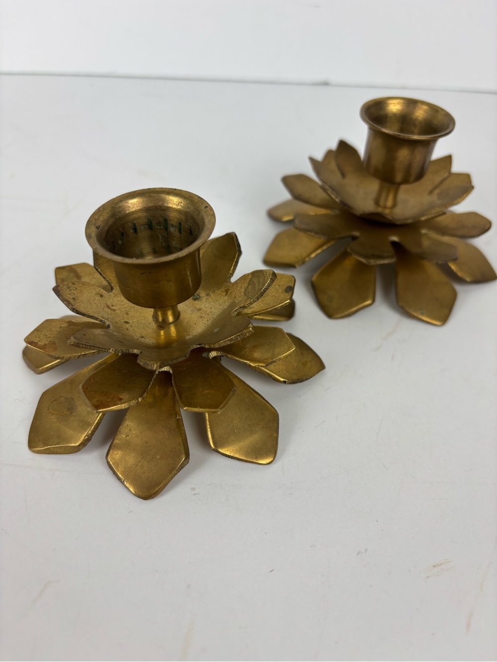 Vintage Brass Lotus Flower Candle Stick Holder Pair(2)
